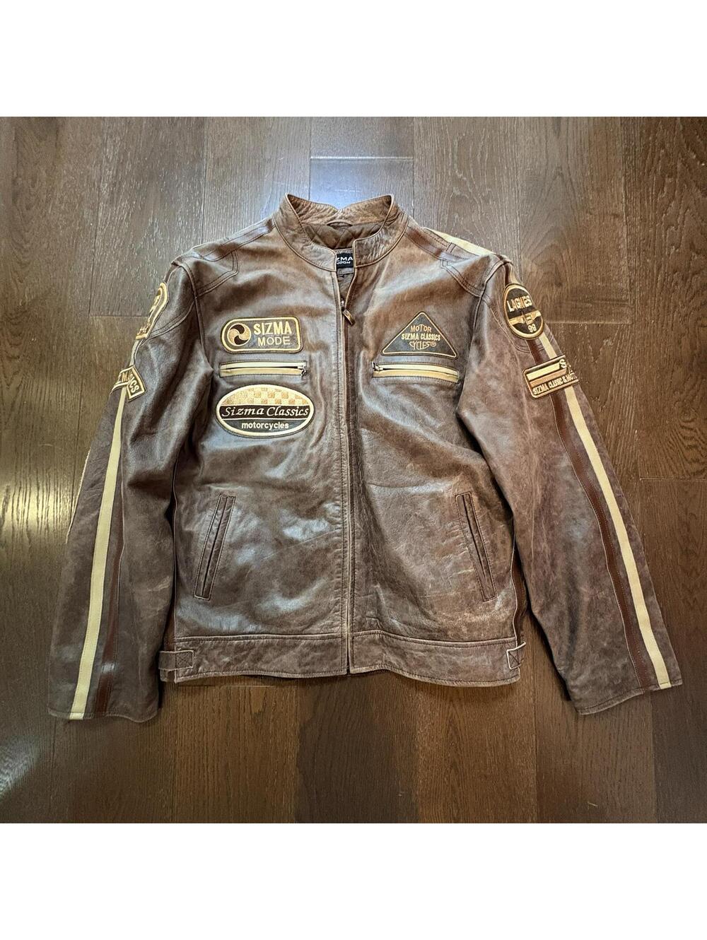 Motorcycle Jacket Brown Leather Moto Jacket Size XXL (Fits XL)